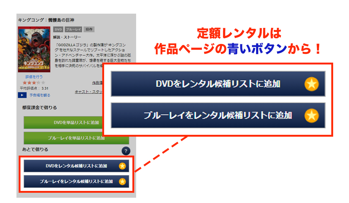 定額レンタルは作品ページの青いボタンから！